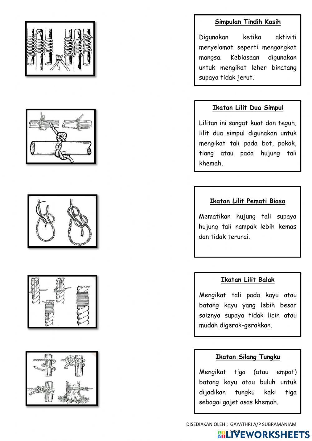Padankan dengan simpulan dan ikatan yang betul.