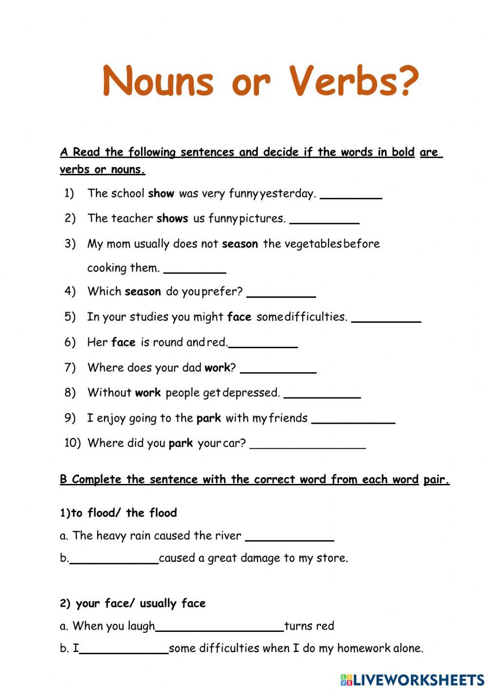 Distinguish nouns and verbs