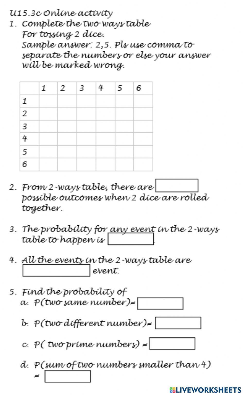 U15.3c Online activity worksheet | Live Worksheets