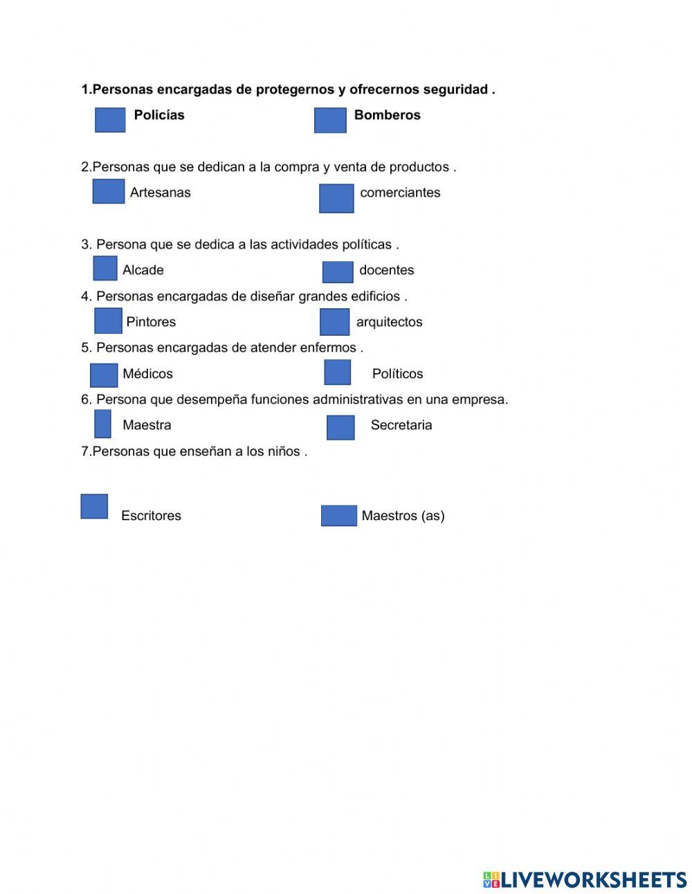 Ocupaciones de los miembros de mi comunidad