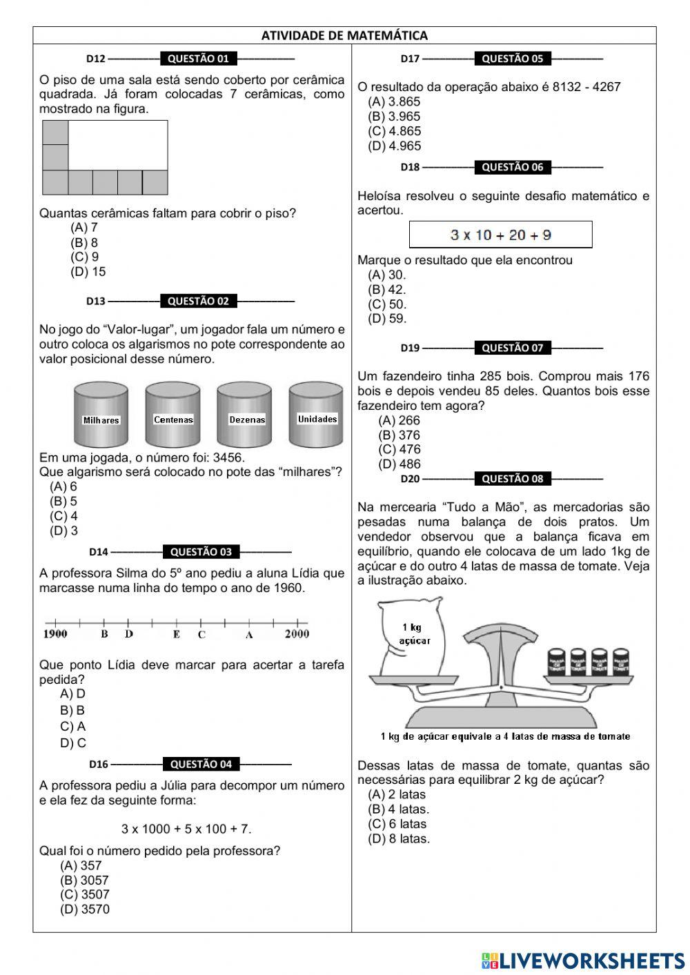 Operações matemáticas Operações matemáticas