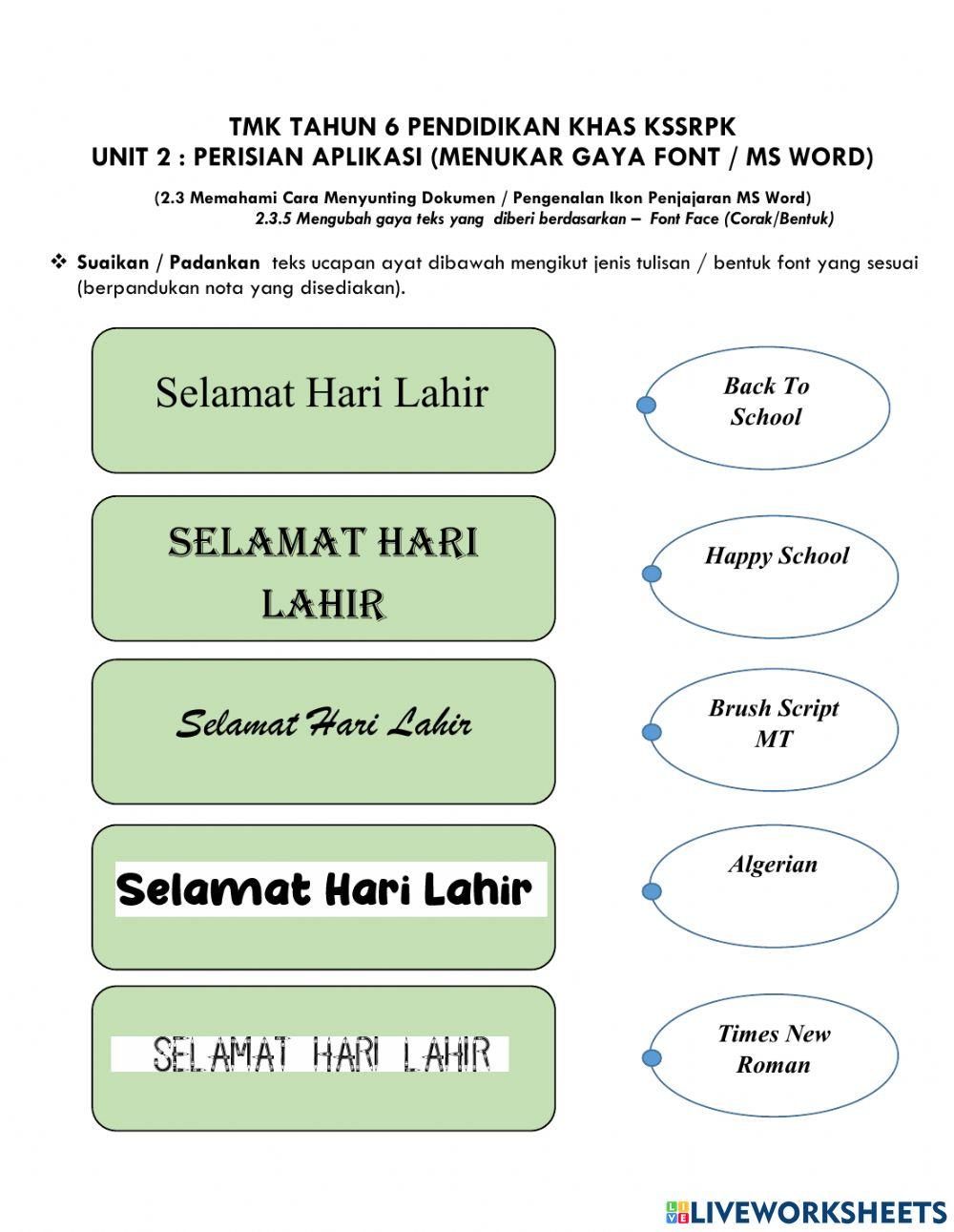 Pelbagai bentuk font ms word(font face)