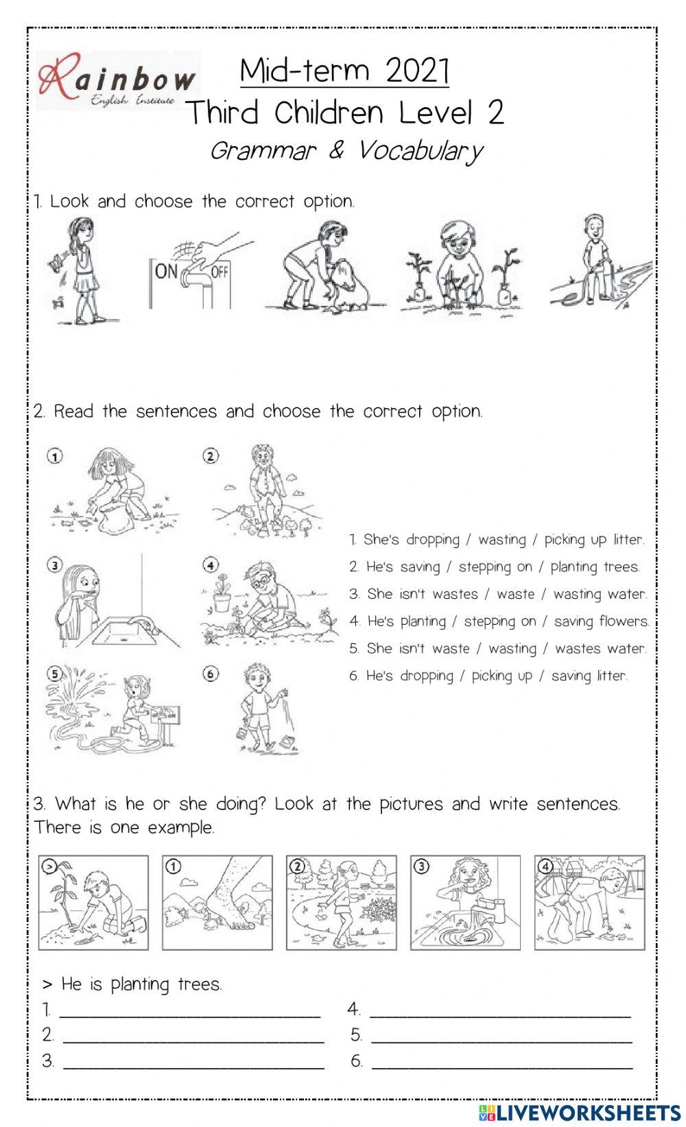 Grammar and vocabulary mid term 3rd Children C