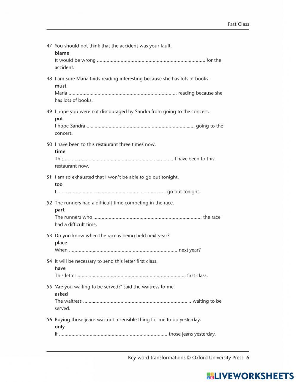Paraphrasing - Key Word Transformations PART 3 QUESTIONS 37 to 56