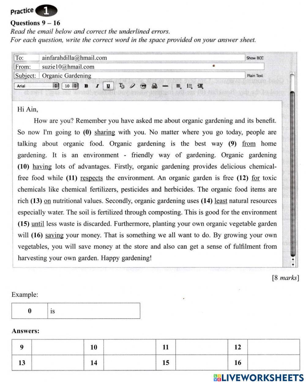 Error correction interactive activity for 9 live worksheets