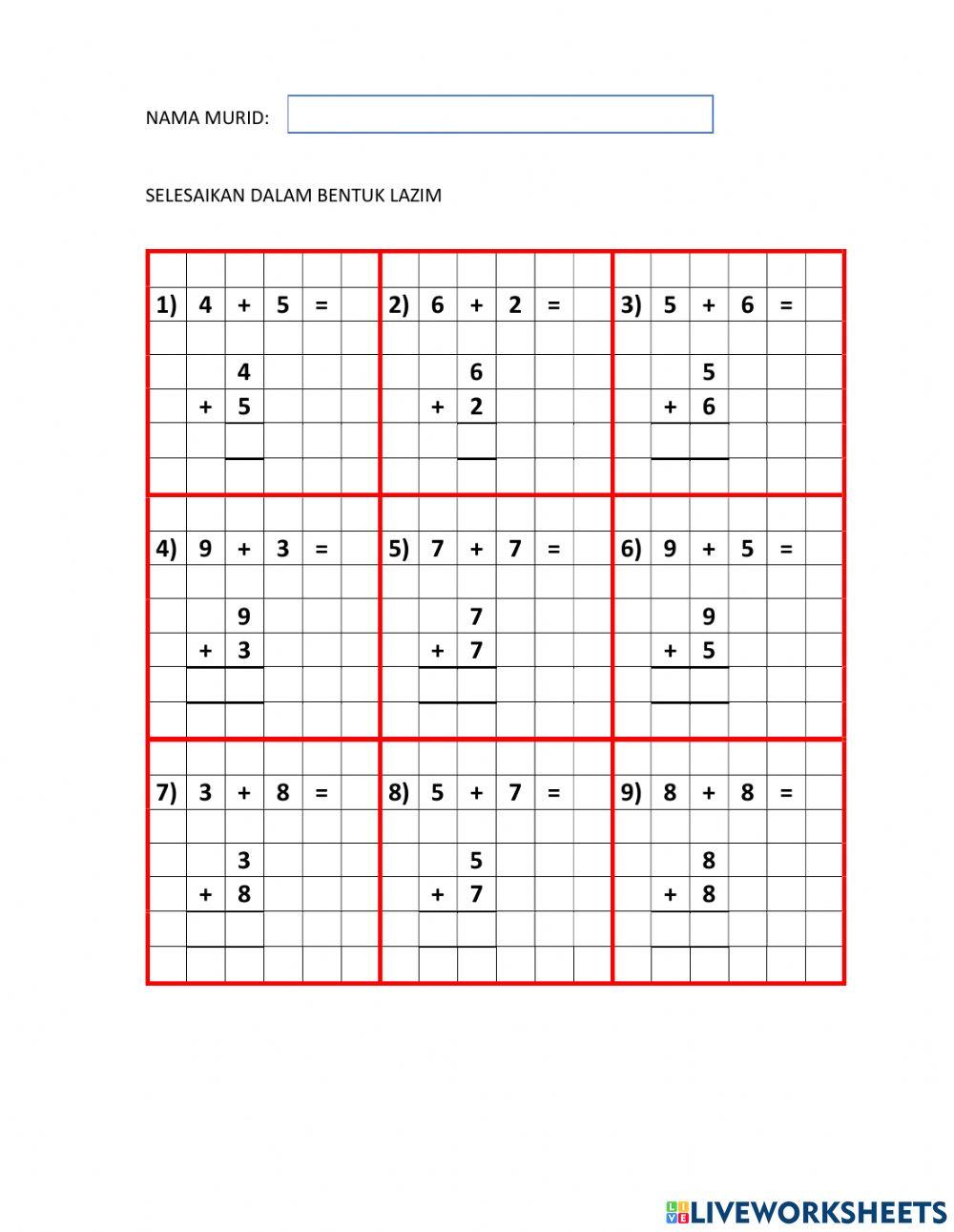 Operasi tambah tahun 1