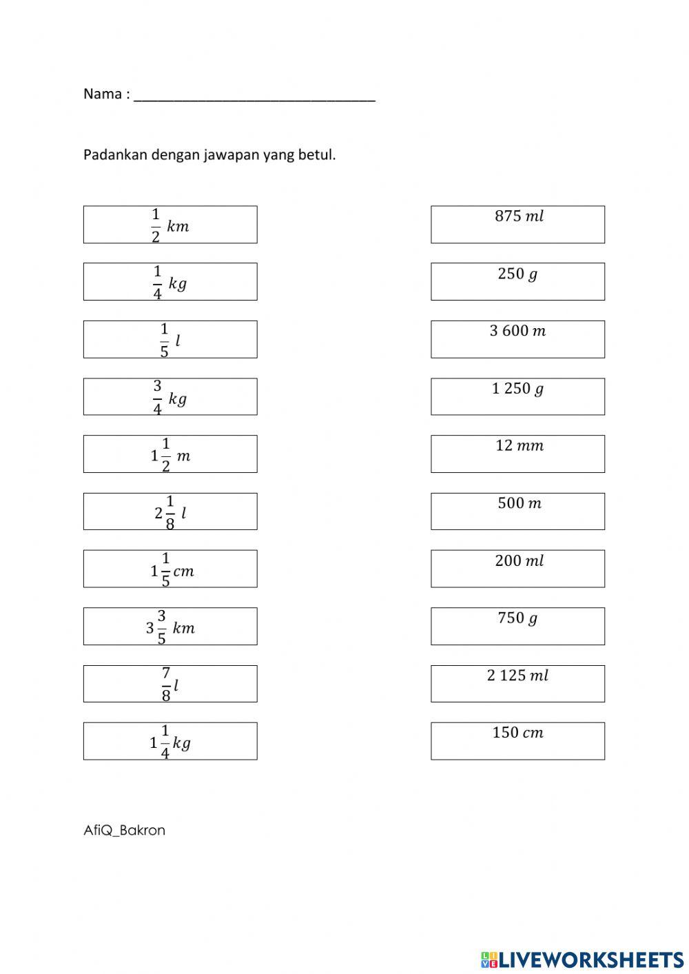 Pecahan Panjang. Jisim dan Isipadu Cecair