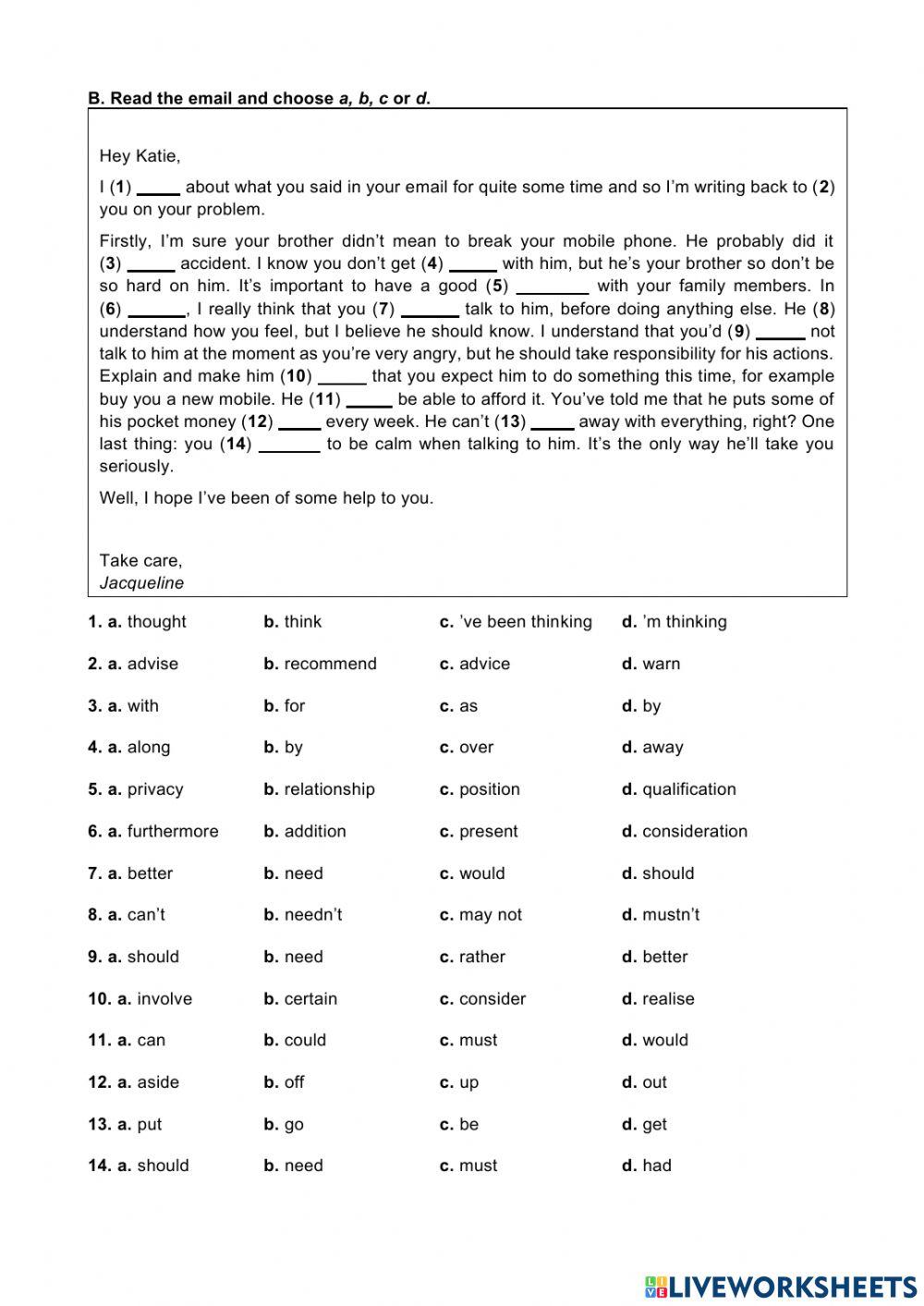 Form 4 - unit 3 (VOVABULARY AND GRAMMAR TEST)