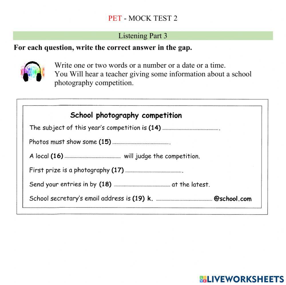 PET - Mock test 2 LISTENING 3
