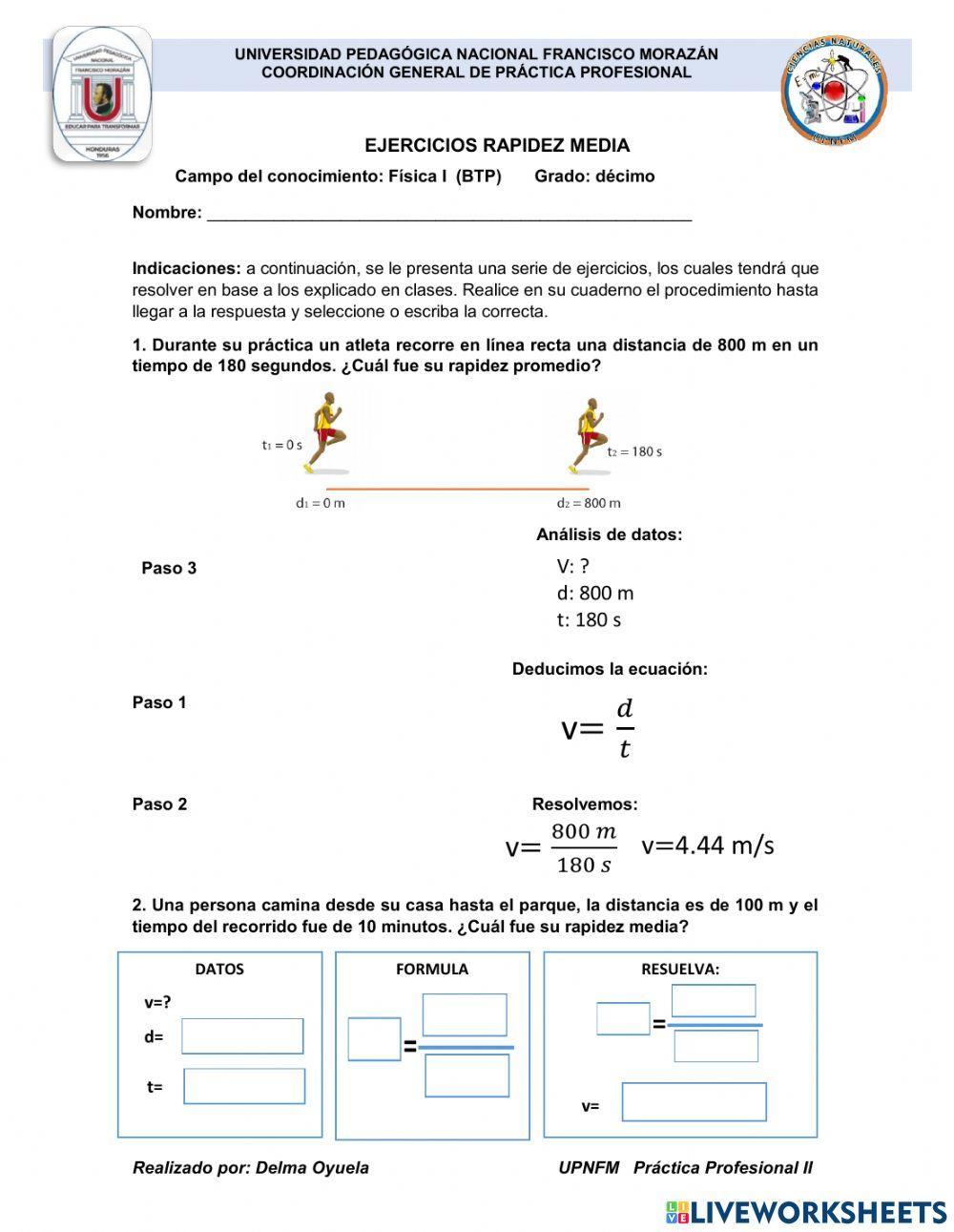 Ejercicios rapidez media