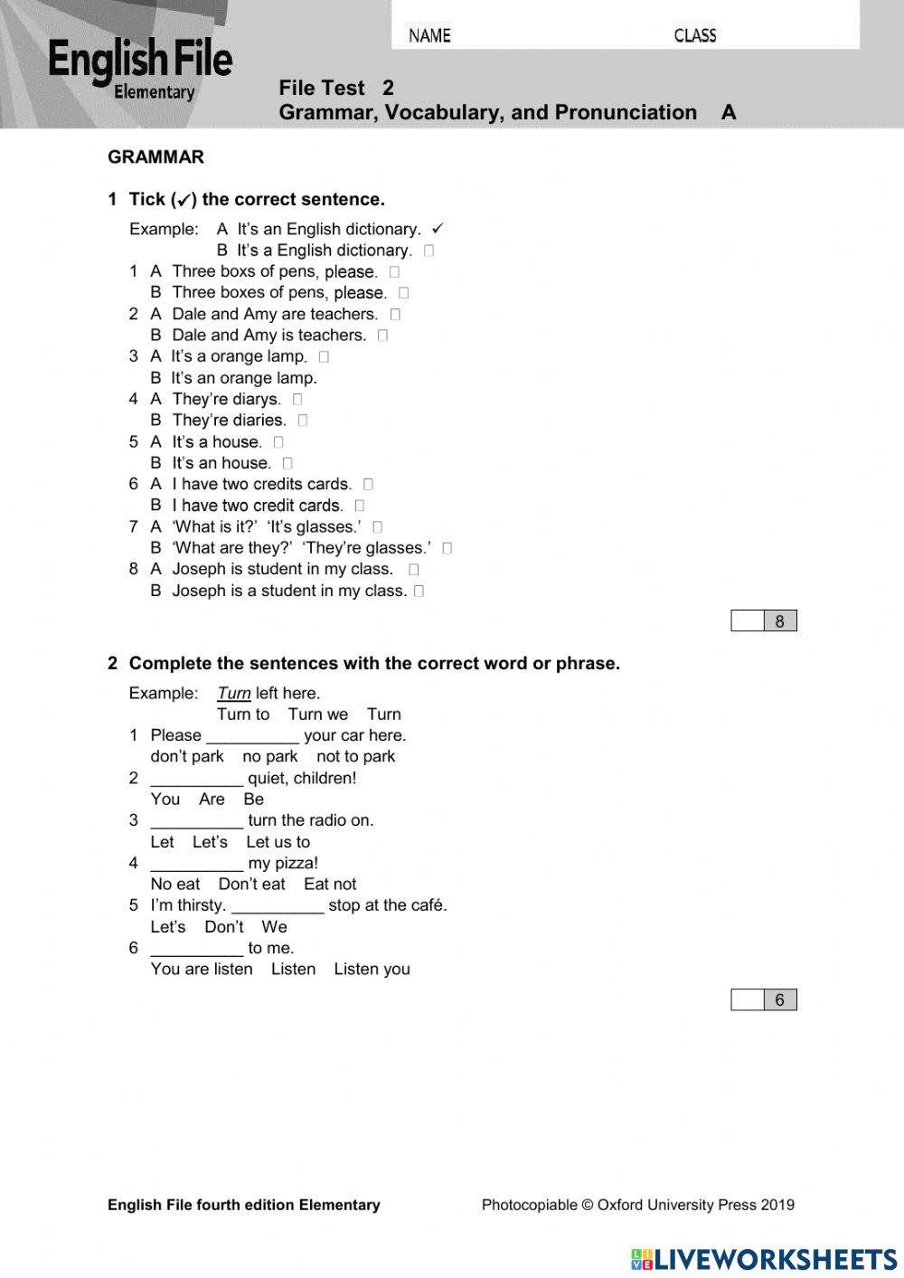 Test 2 English File Fourth Edition