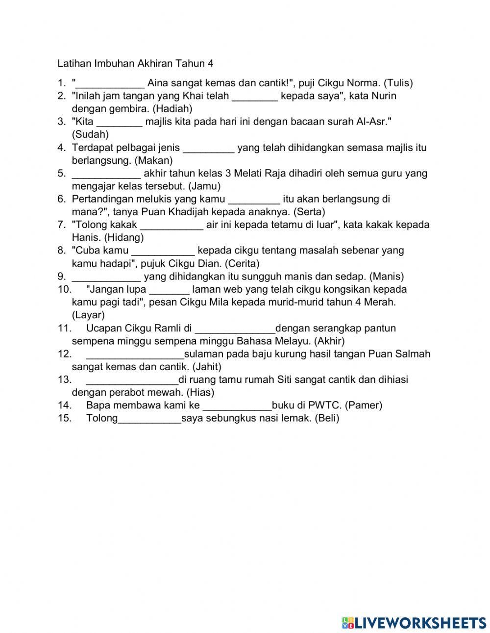 1153592 | Latihan Imbuhan Akhiran Tahun 4 | Yasmin