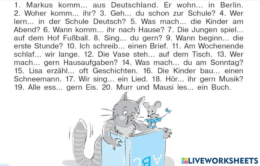 19-schwache Verben- Ergänze die Sätze mit den Präsensendungen der schwachen Verben