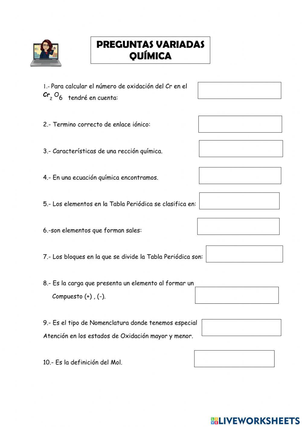 Preguntas variadas de química