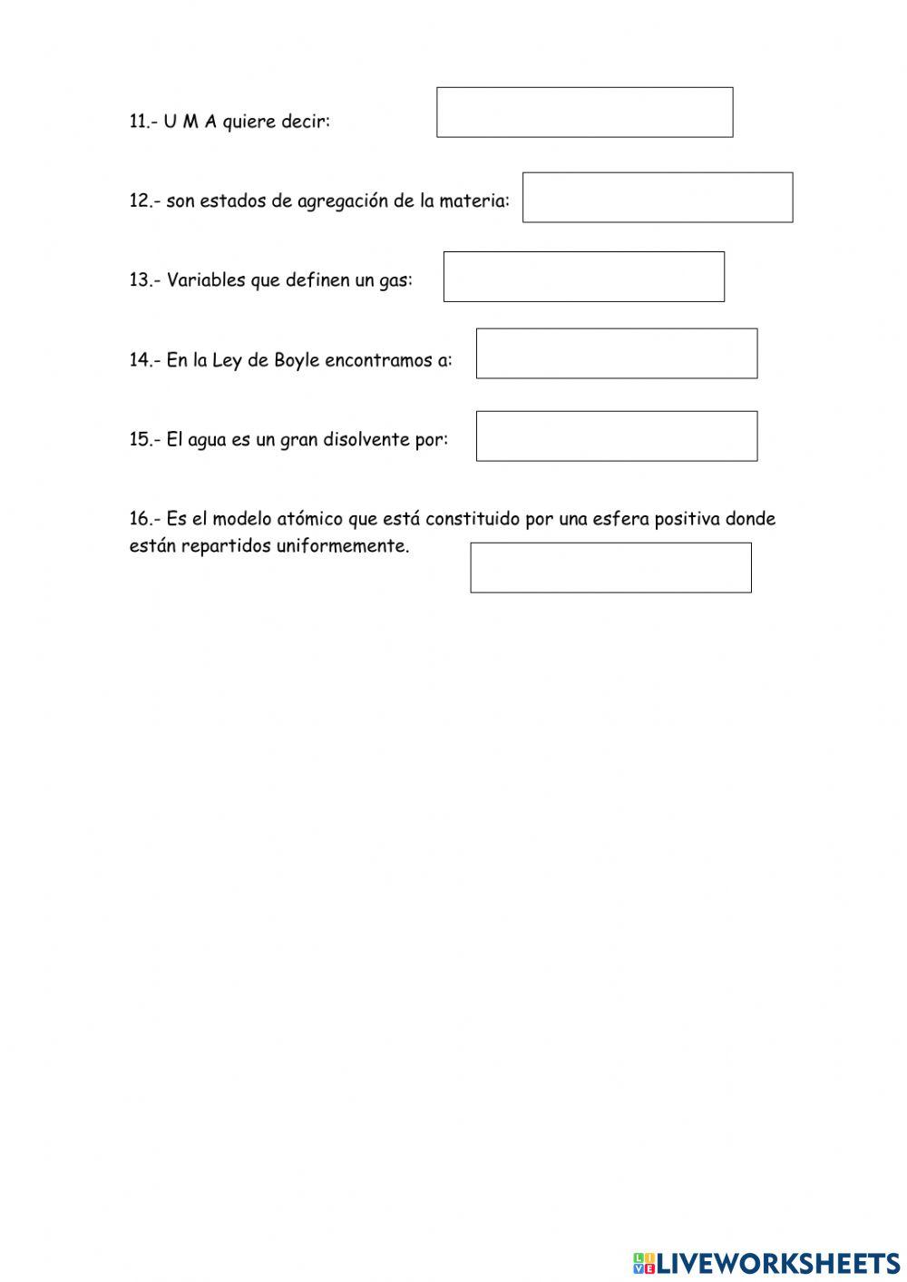 Preguntas variadas de química