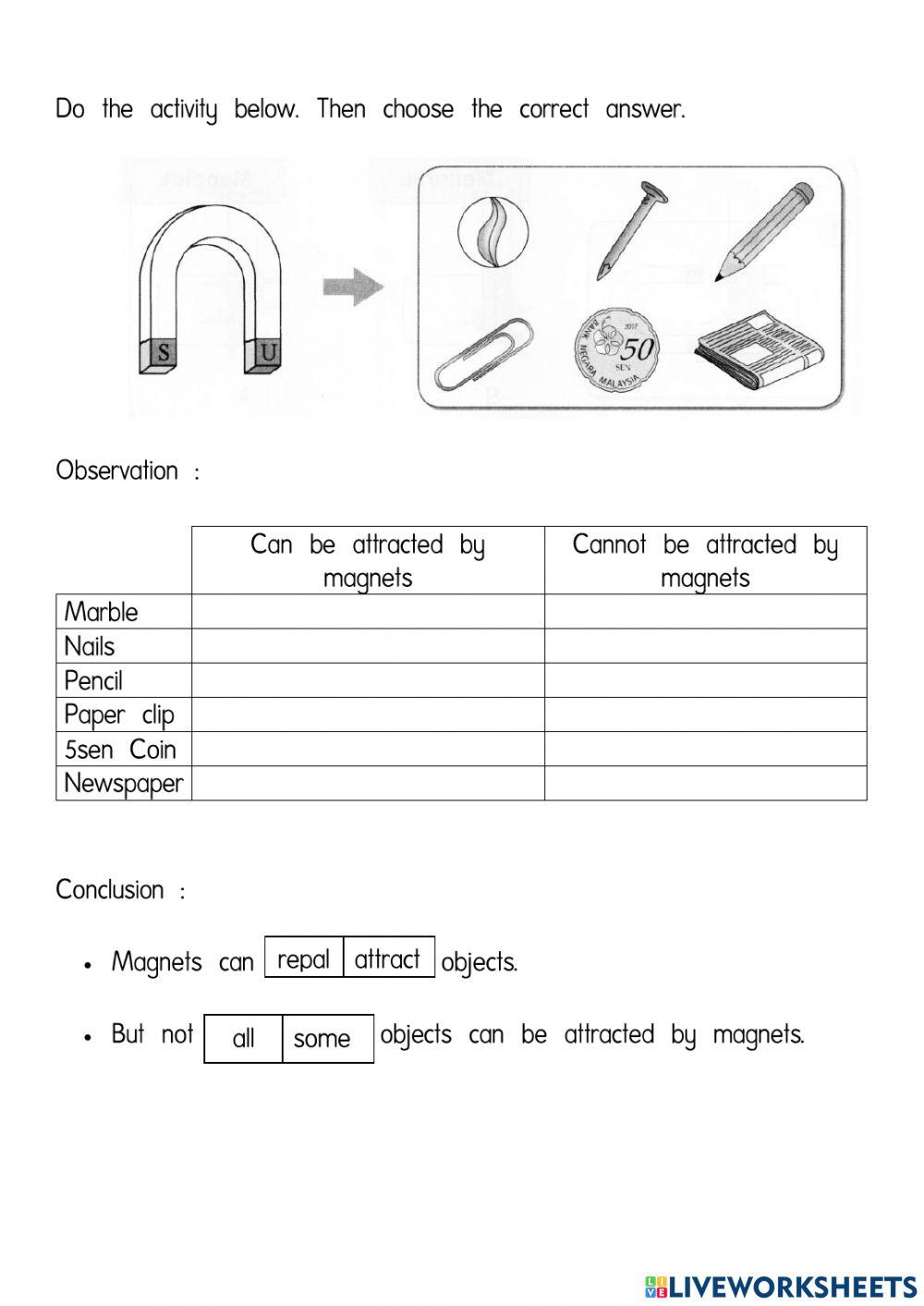 Magnets are great worksheet | Live Worksheets