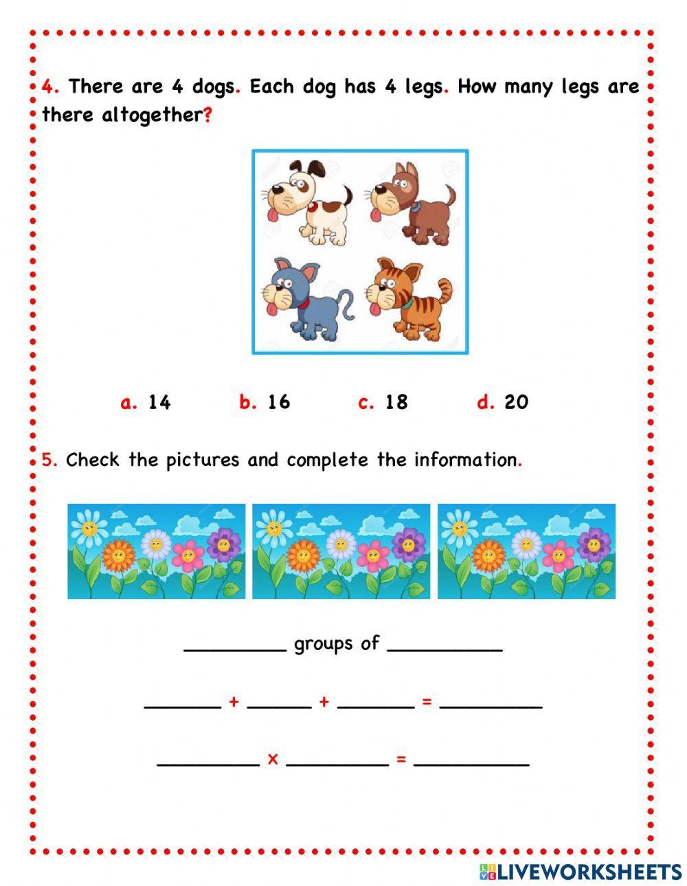Repeated Addition activity for First Live Worksheets
