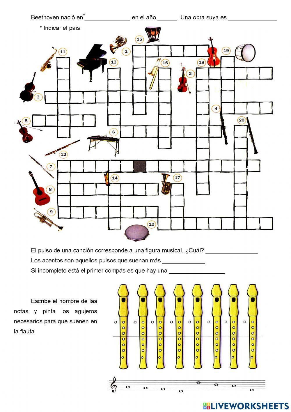 Crucigrama instrumentos de la orquesta - Posiciones flauta