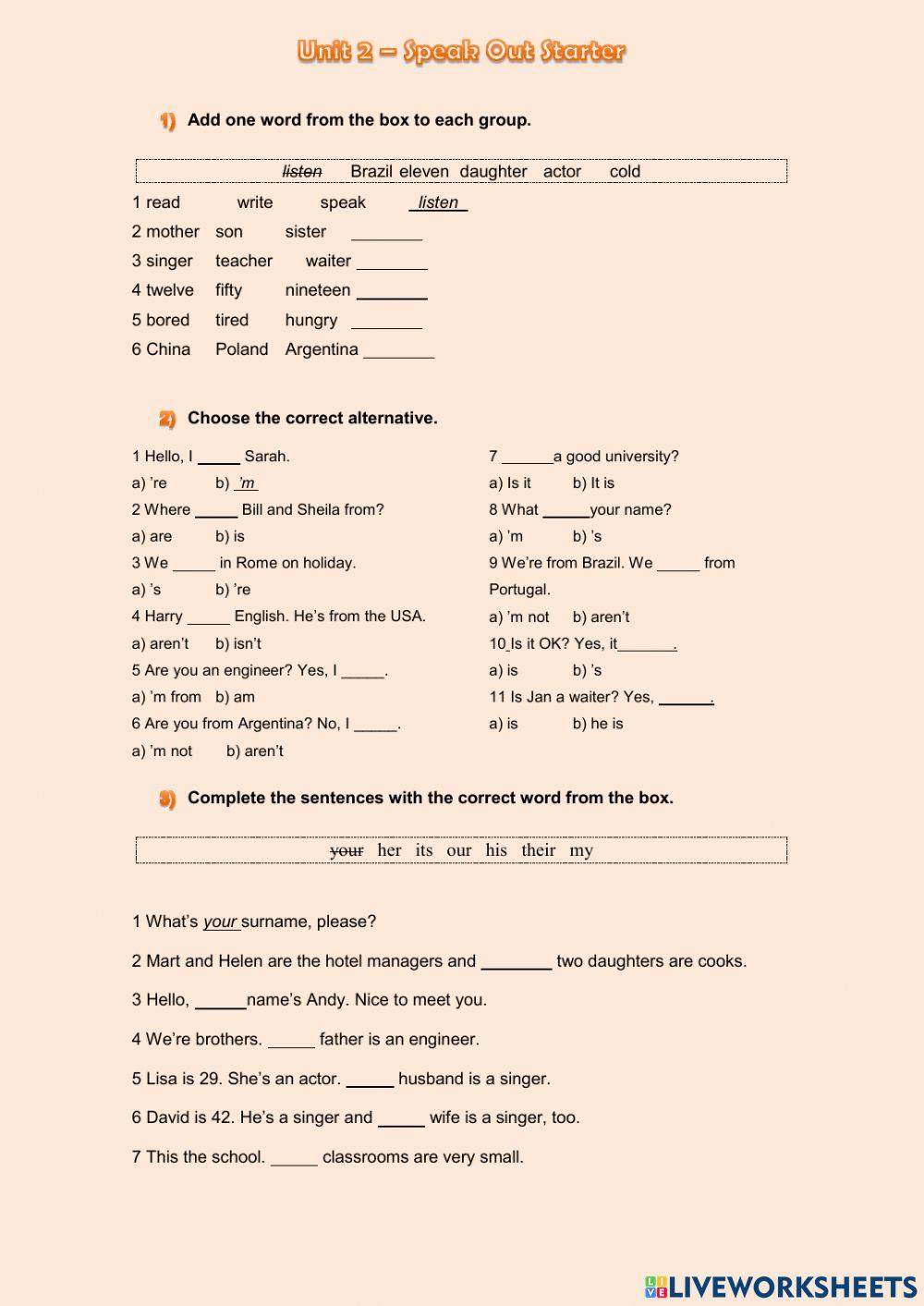 Unit 2 - Speak Out Starter