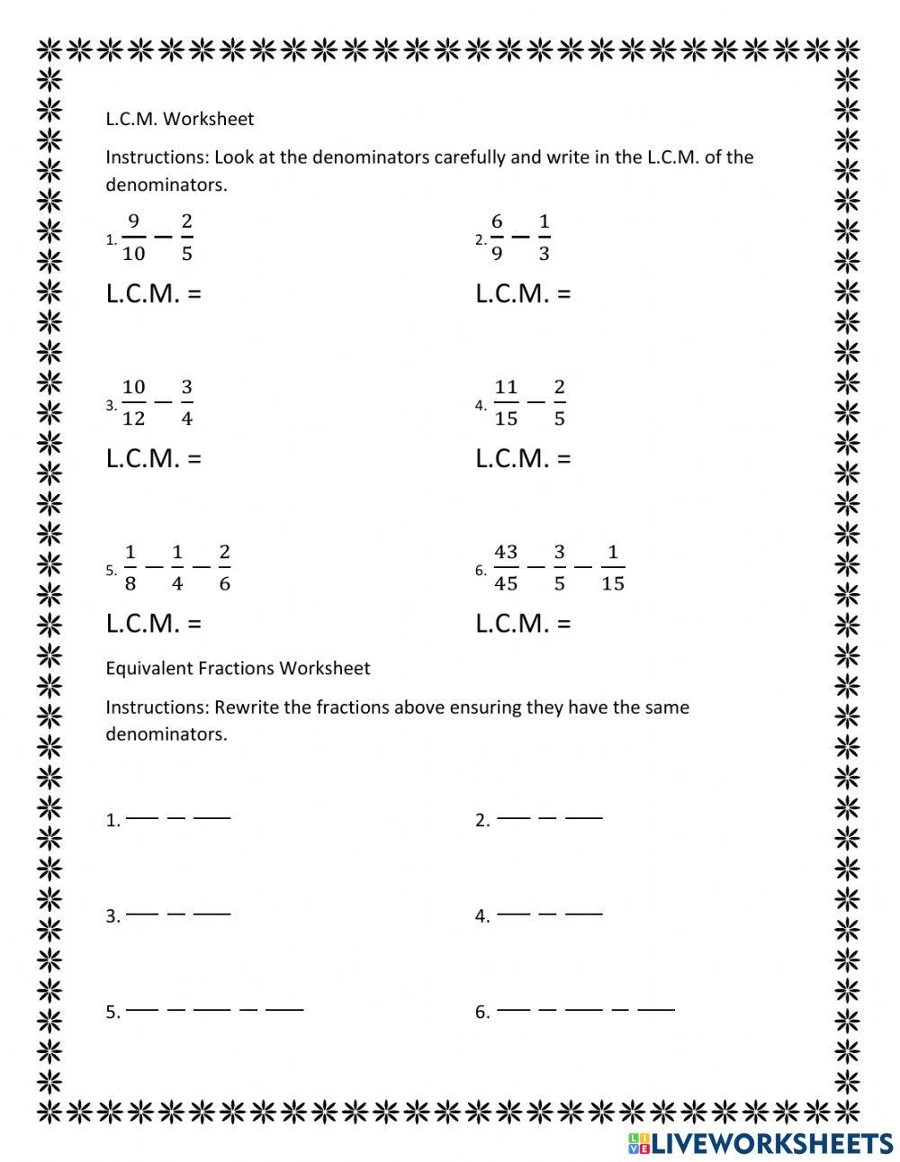 Subtracting Fractions with unlike denominators