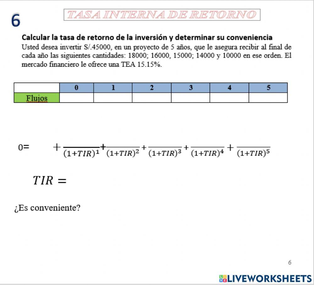 Tasa Interna de Retorno TIR 6