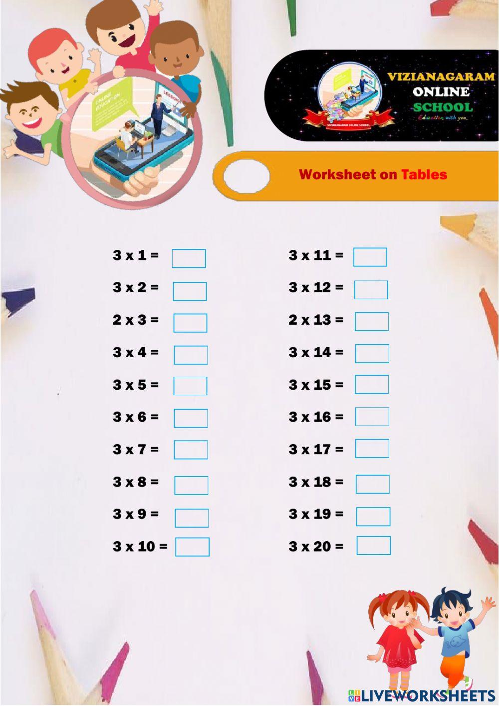 WORKSHEET on Multiplication - 3rd Maths by Rambabu Sunkari