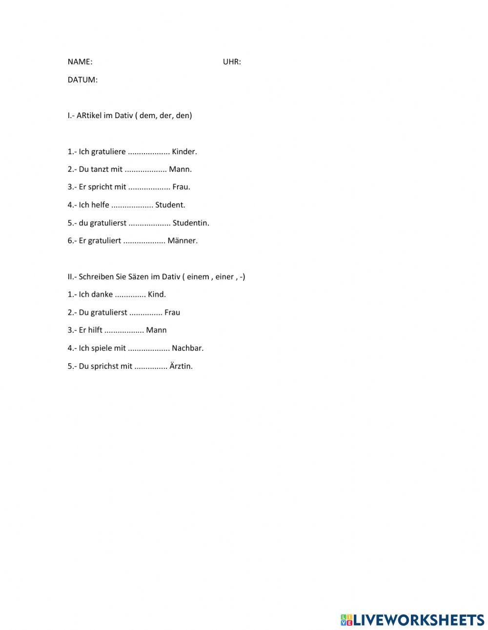 Dativos:articulos definidos indefinidos