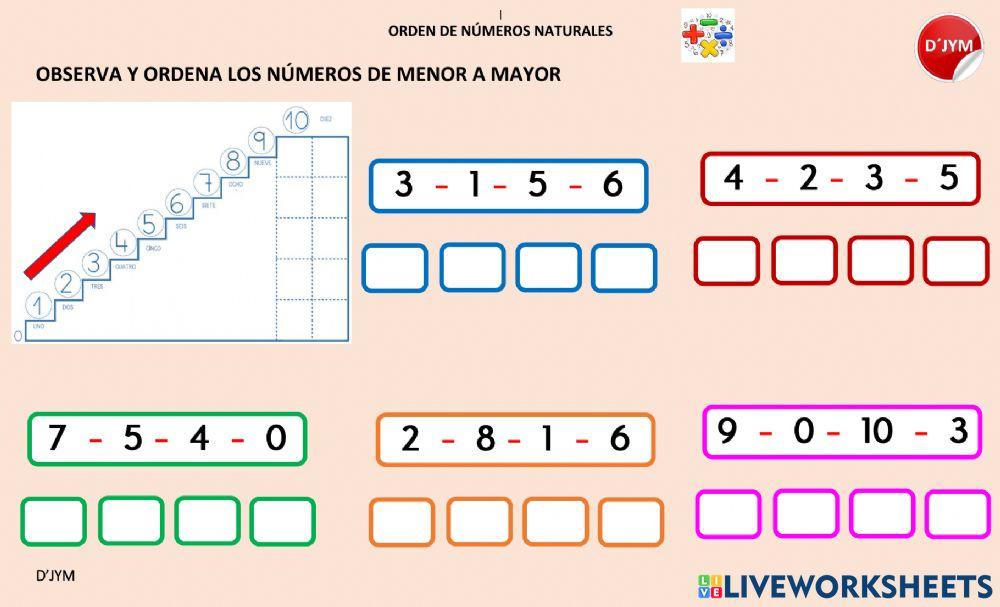 Números naturales de menor a mayor del 0 al 10