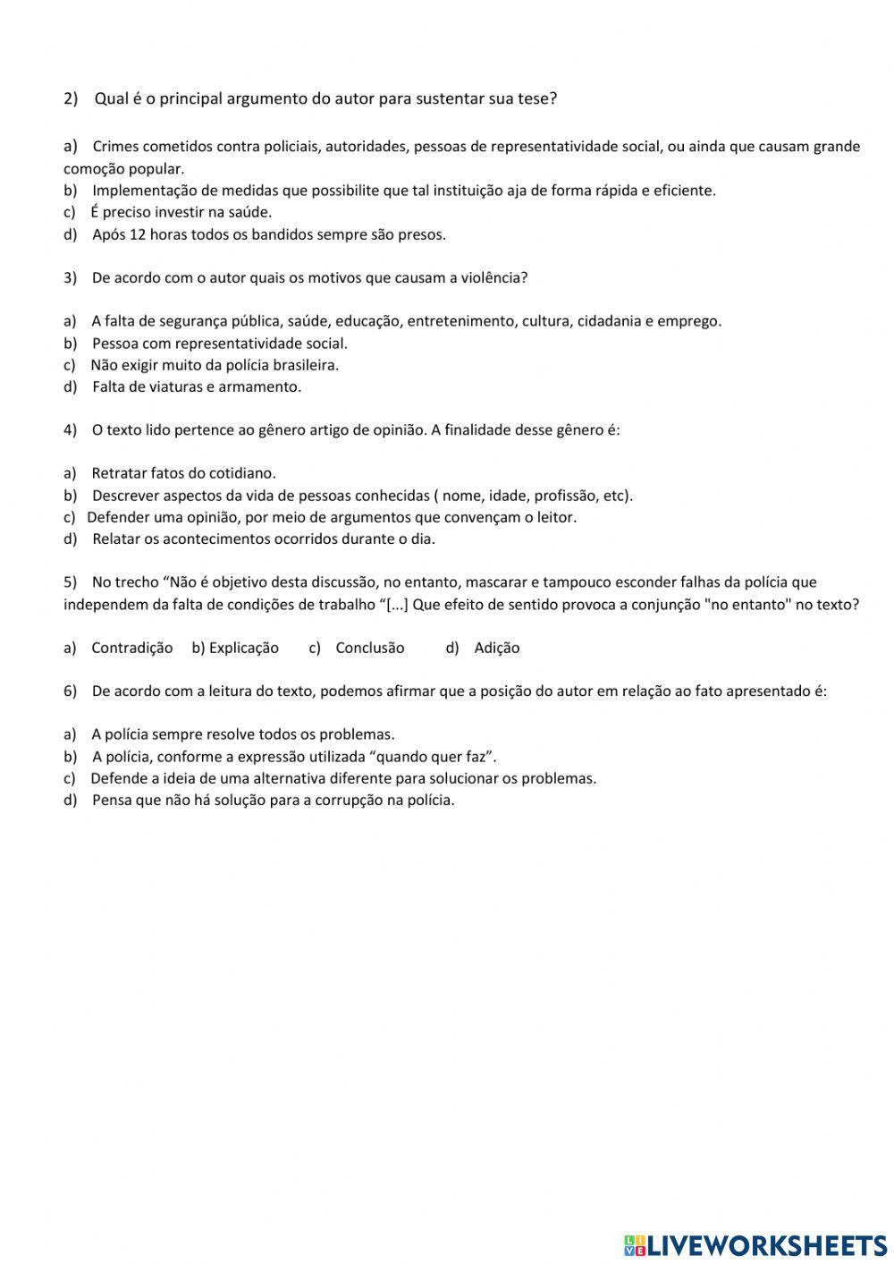 Atividade sobre Artigo de opinião
