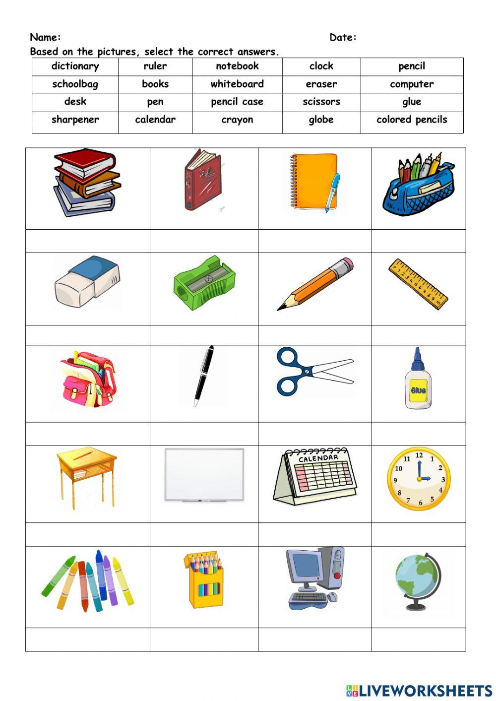 Classroom objects picture dictionary