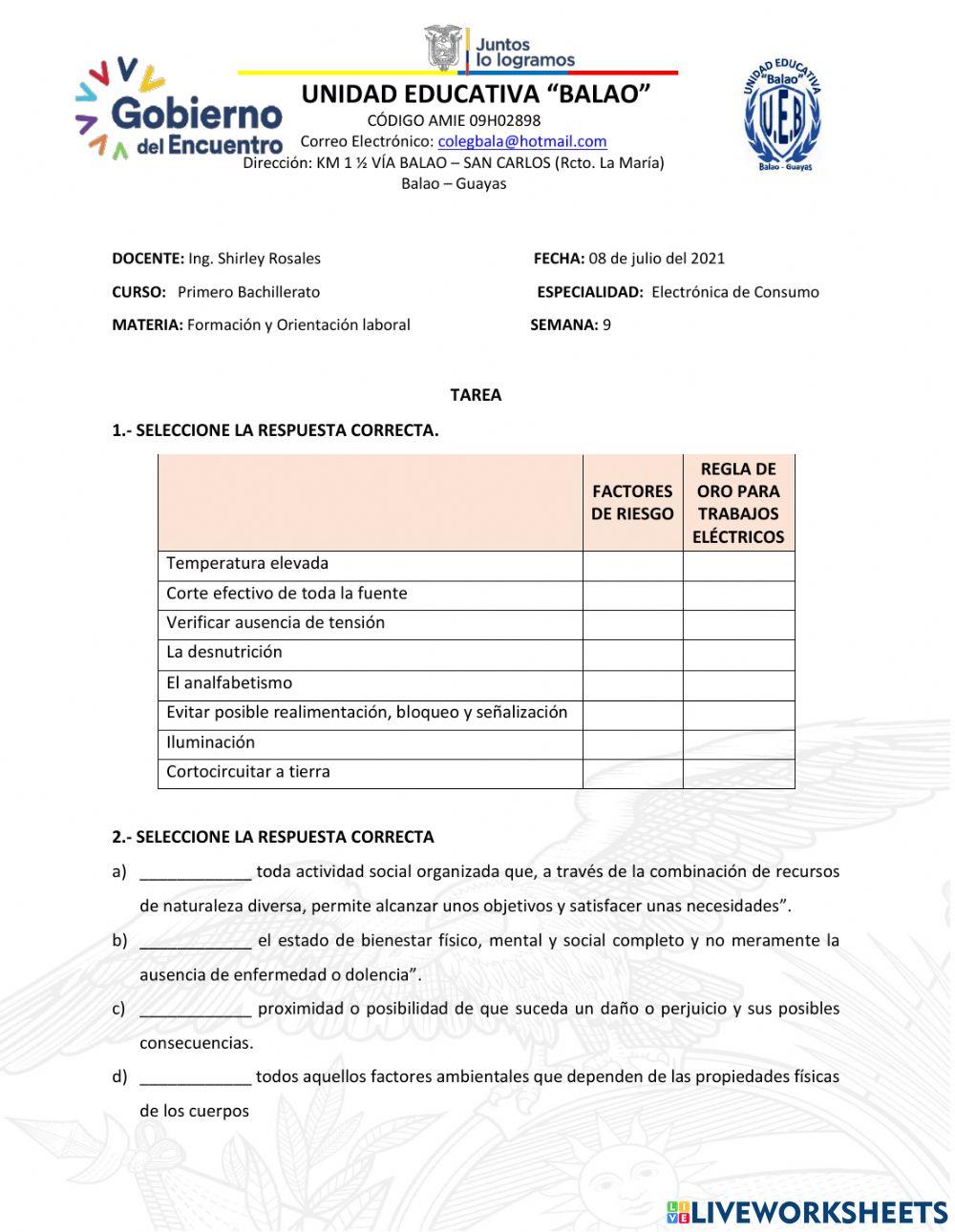 Riesgo físico y primeros auxilios en el trabajo
