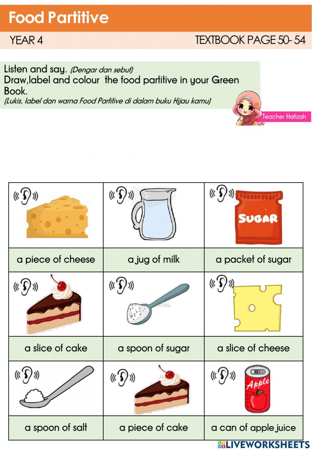 CEFR Year 4  textbook page 50- Food Partitive B