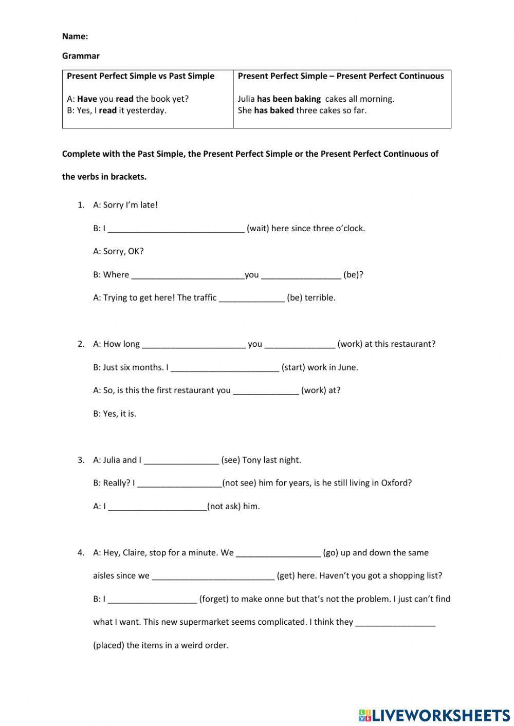 Form 4 Unit 3: Present Perfect Simple vs Past Simple vs Present Perfect Continuous