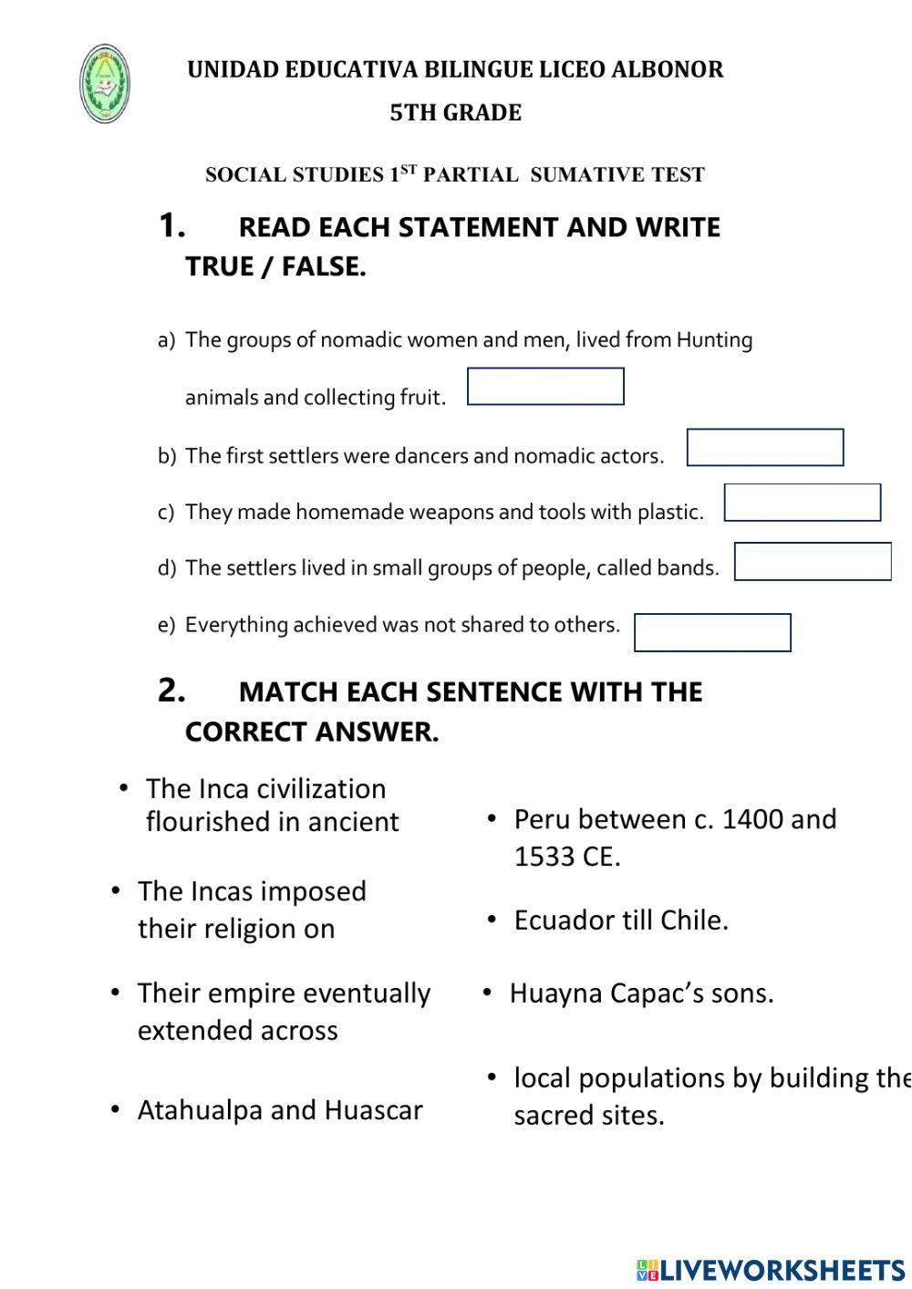 Social studies sumative test worksheet live worksheets
