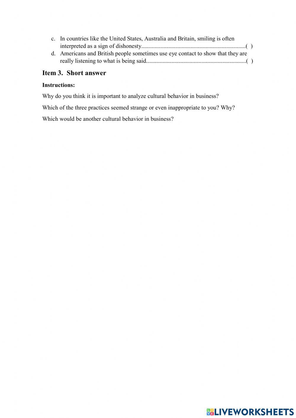 Cultural behavior in business