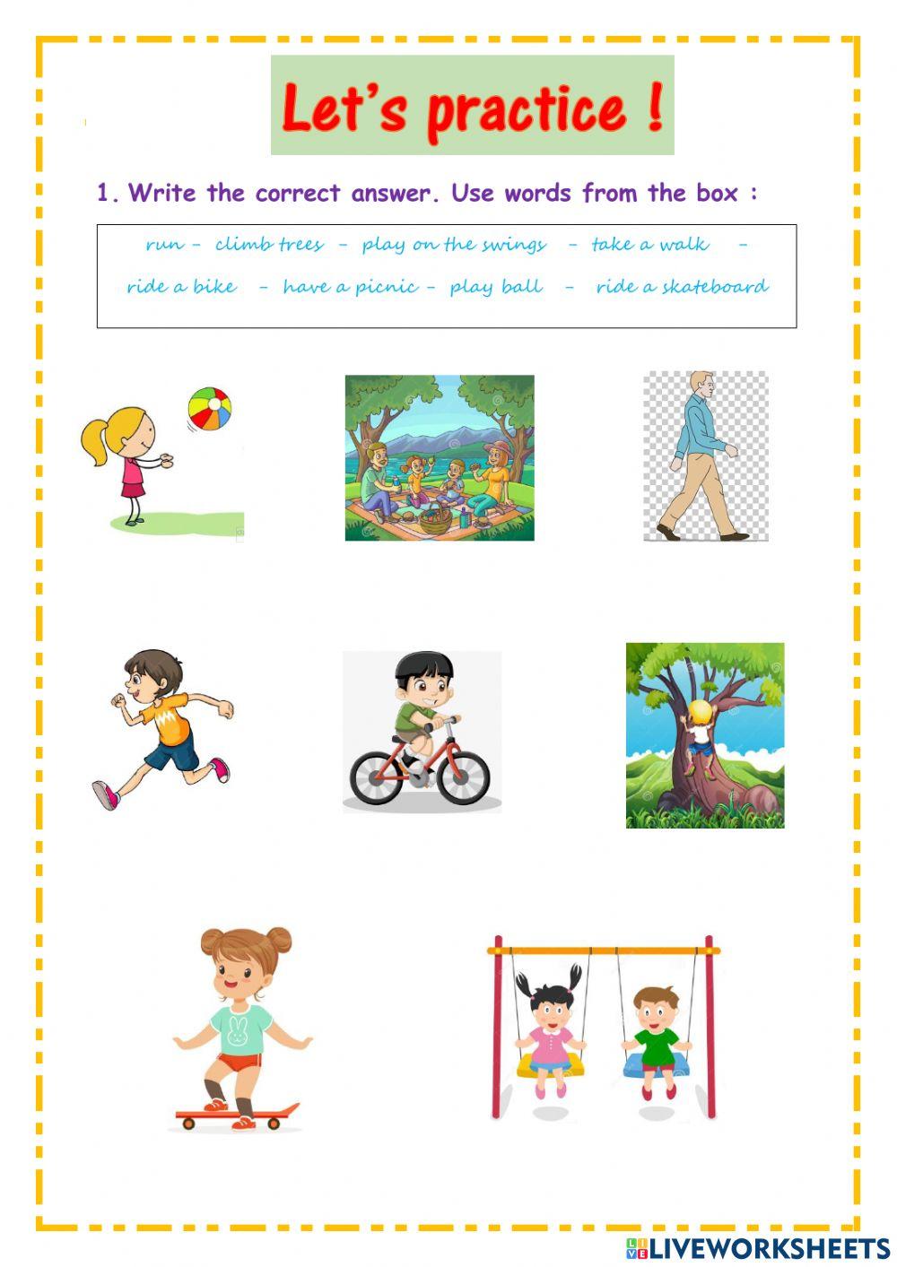At the park interactive activity for 3 grade live worksheets