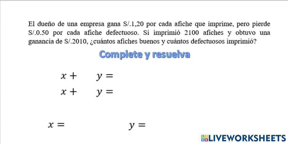 Sistemas de Ecuaciones lineales de 2 incógnitas 1