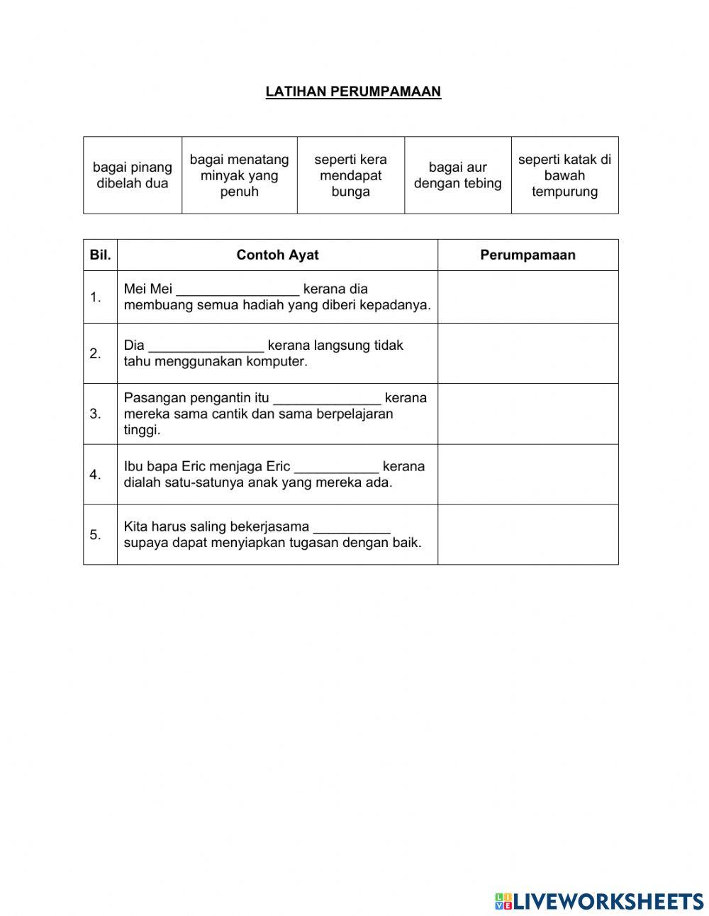 Perumpamaan | Free Interactive Worksheets | 1154969