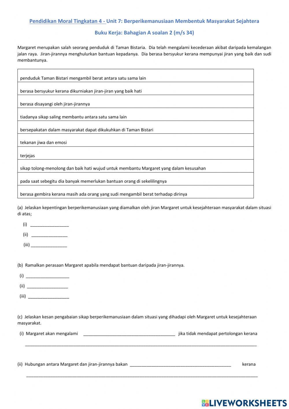 Pendidikan Moral Tingkatan 4 unit 7 m-s 34 soalan Bahagian A soalan 2