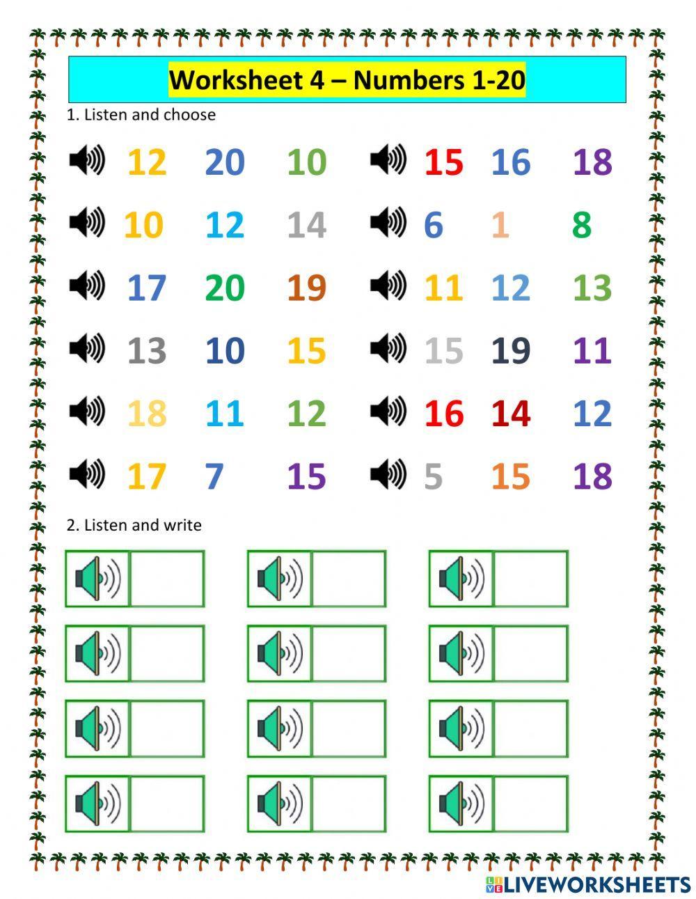 Worksheet 4 - Numbers 1-20