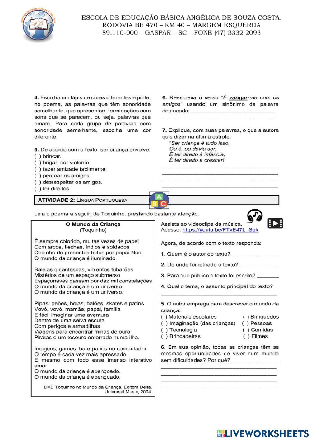 Língua Portuguesa e Valores 5º Ano I