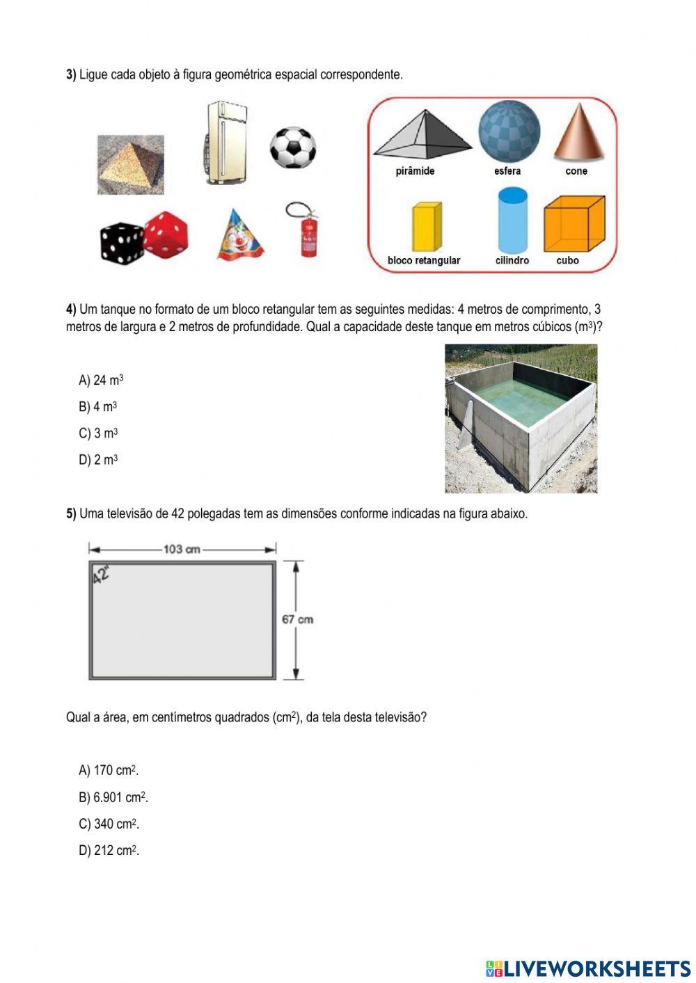 Perímetro, Área e Volme de Figuras Geoméricas