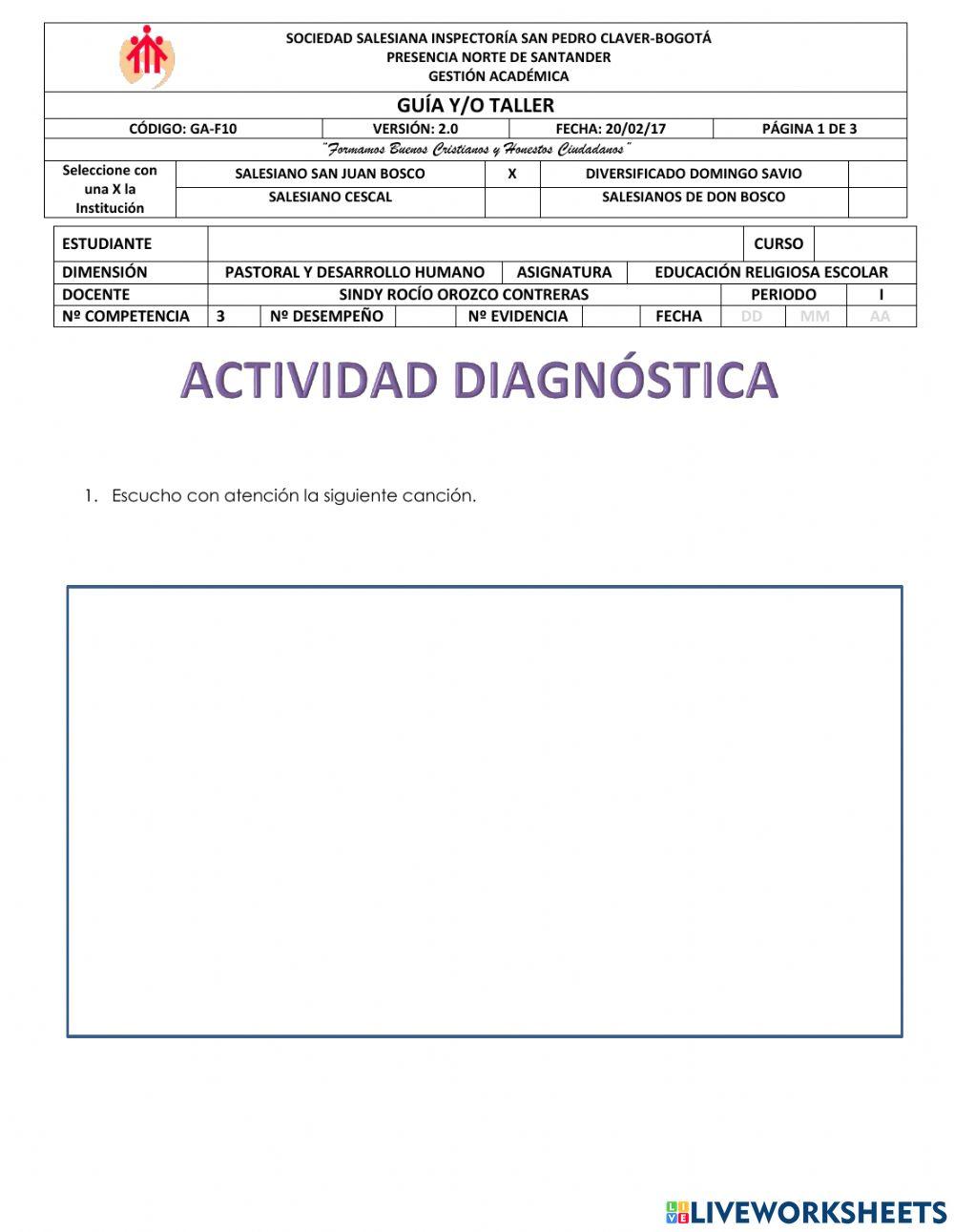 Prueba diagnóstica pastora y desarrollo humano 201