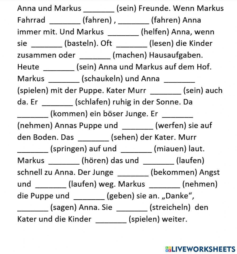 31-schwache und starke Verben- Ergänze die Sätze mit den Formen der schwachen und starken Verben