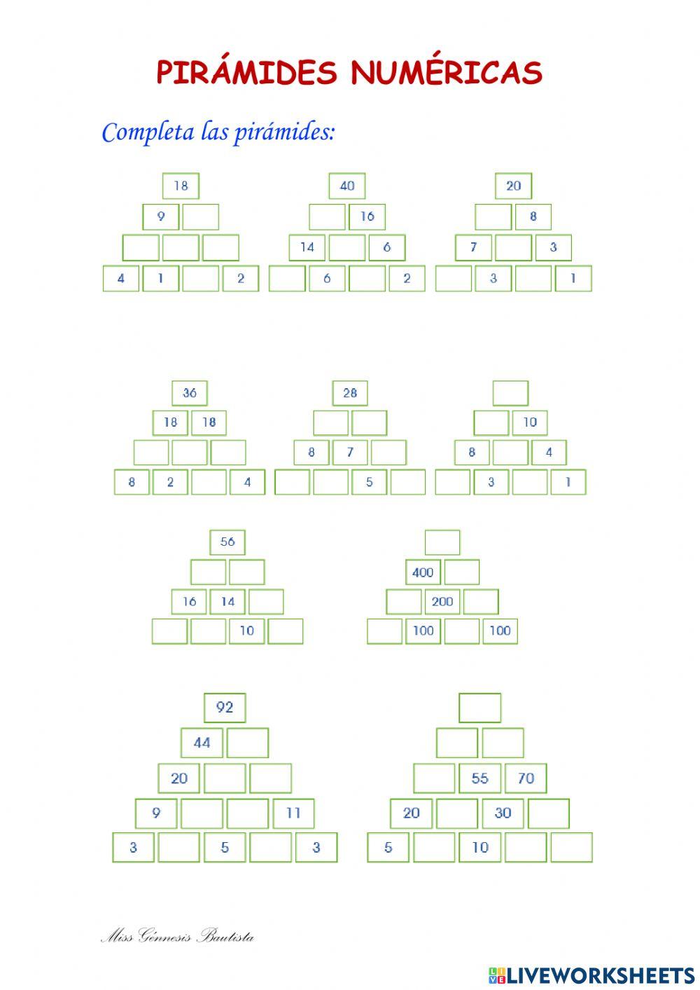 Ficha aplicativa de pirámides numéricas