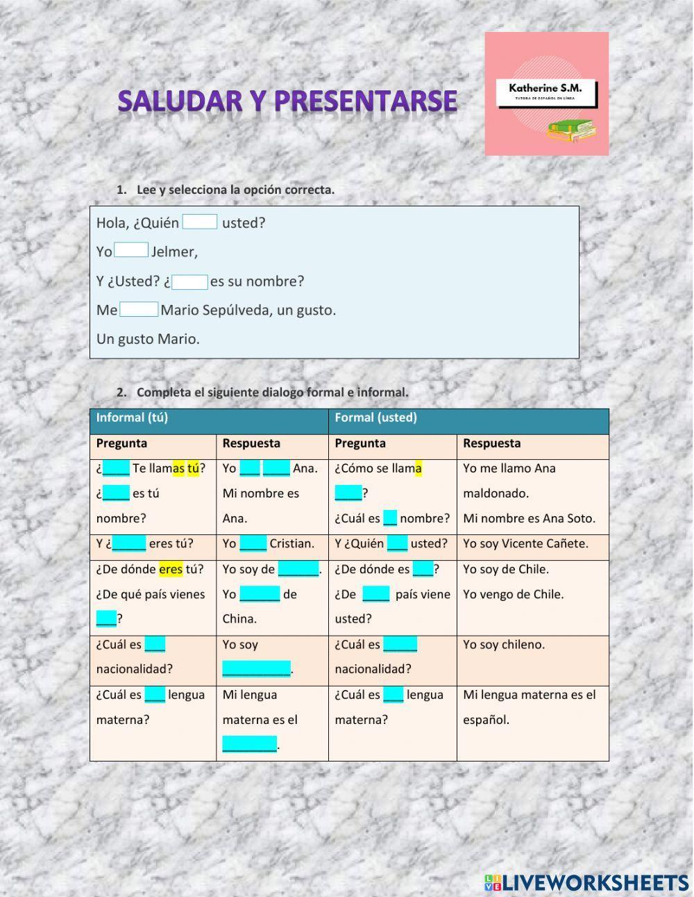 Saludar y presentarse en español A-1
