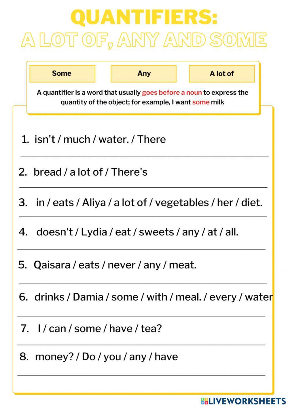 Food and Heath - any, some, a lot of