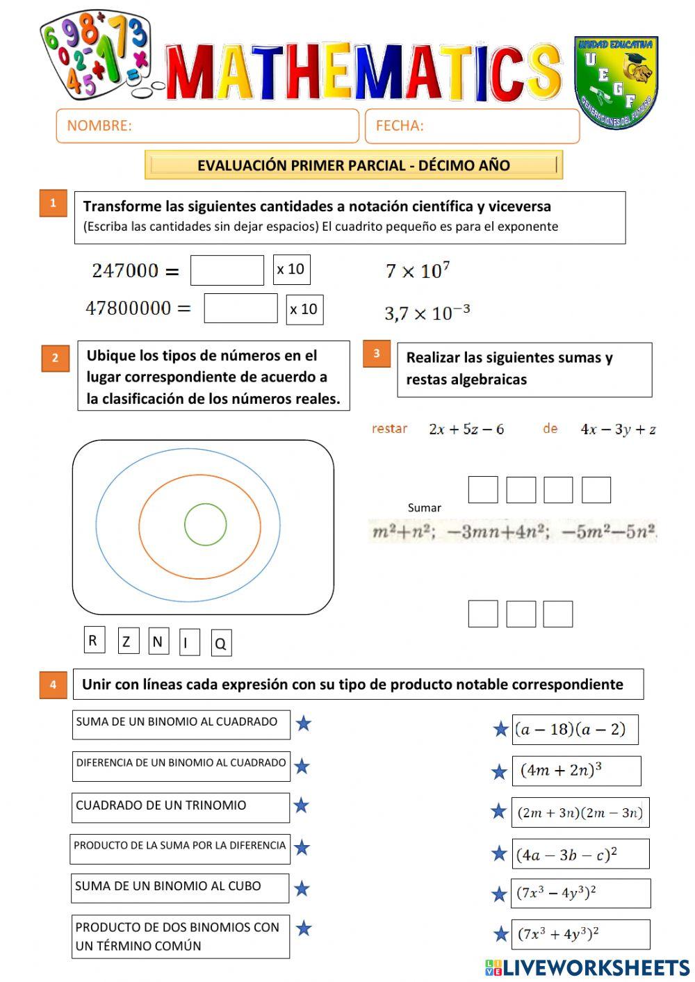 Evaluación primer parcial decimo
