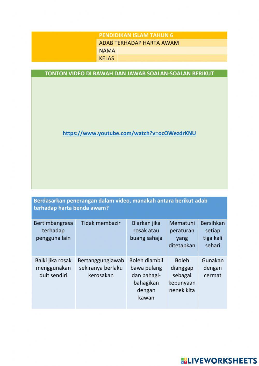 Pendidikan islam tahun 6. ADAB HARTA AWAM