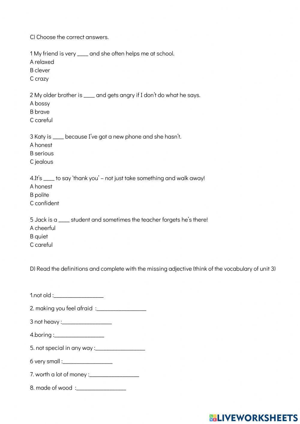 Vocabulary adjectives